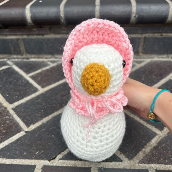 Hand Crocheted Carla the White Goose with Bonnet Stuffed Animal Plushie! - Picture 12 of 14
